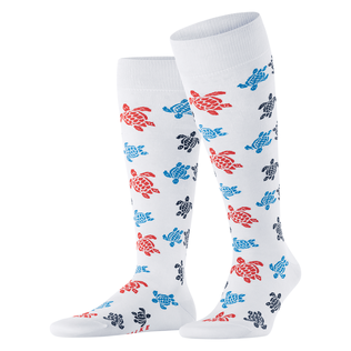 Men Knee-high Socks Rondes des Tortues Multicolores - Vilebrequin x Falke White front view