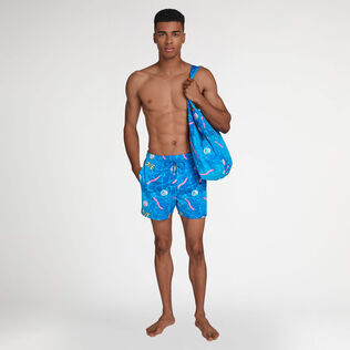 Men Stretch Short Swim Shorts Side Ways - Vilebrequin x Joel Mesler Hawaii blue 细节视图2