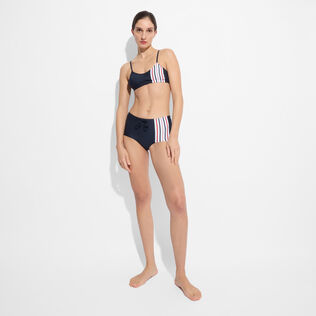 Women Bustier Bikini Top - Vilebrequin x Ines de la Fressange Blu marine vista frontale indossata