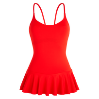 女士纯色半身裙式连体泳衣 Poppy red 正面图