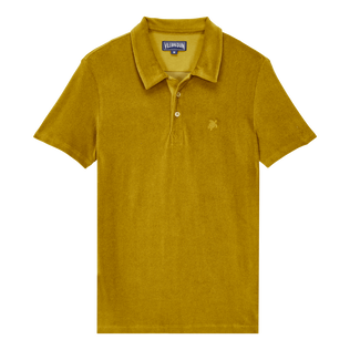 Polo de color liso en tejido jacquard para hombre Corteza vista frontal