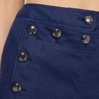 Pantaloni donna in lino tinta unita - Vilebrequin x Ines de la Fressange Blu marine dettagli vista 1