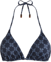 Women Triangle Bikini Top Turtle Monogram Navy front view