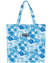 Unisex Linen Beach Bag Tahiti Flowers White front view