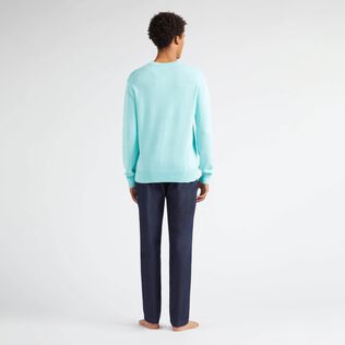 Men Crewneck Cotton and Cashmere Sweater Turtle Acqua back worn view
