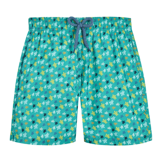 Boys Swim Shorts Ultra-light and Packable Micro Ronde Des Tortues Rainbow Tropezian green front view