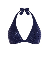 Women Halter Bikini Top Relief Sparkling Navy front view