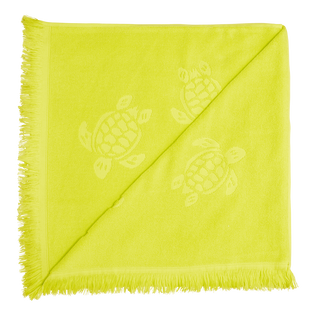 Toalla de playa en algodón orgánico Turtles Jacquard Jengibre vista trasera