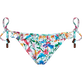 Mini slip bikini donna con volant Happy Flowers Bianco vista frontale
