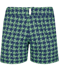 Bañador elástico con cintura plana y estampado Fish Foot para hombre Azul marino vista frontal
