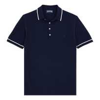 Polo uomo in maglia di cotone tinta unita Blu marine vista frontale