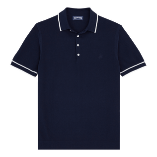 Polo uomo in maglia di cotone tinta unita Blu marine vista frontale