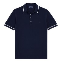 Men Knit Cotton Polo Solid Navy front view