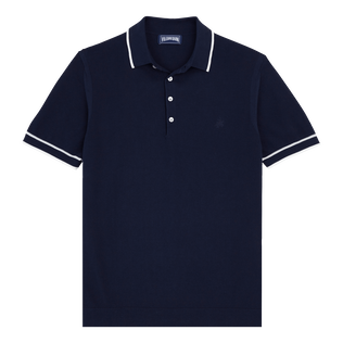 Men Knit Cotton Polo Solid Navy front view