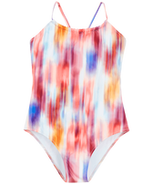 Girls One-piece Swimsuit Ikat Flowers Multicolor front view