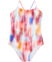 Girls One-Piece Swimsuit Ikat Flowers Multicolor front view