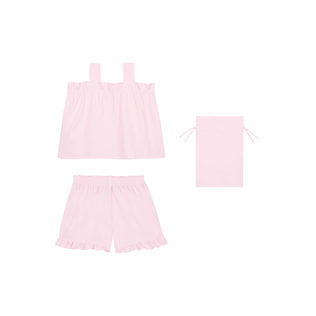 Ensemble rose pour fille en coton tortue brodée Pivoine vue de dos