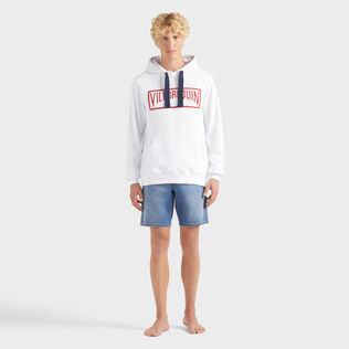 Men Cotton Hoodie Sweatshirt Solid White front worn view