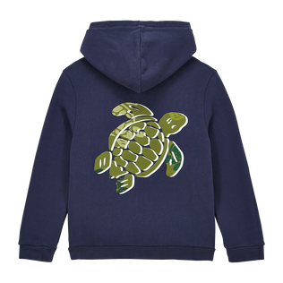 Boys Front Zip Sweatshirt Placed Embroidery Tortue Back Navy back view