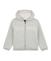 Sudadera con capucha y cremallera con logotipo bordado para niño Gris jaspeado vista frontal