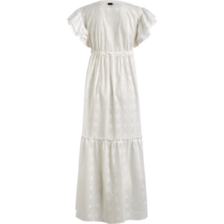 Langes Broderies Anglaises Damenkleid aus Baumwolle Off white Rückansicht