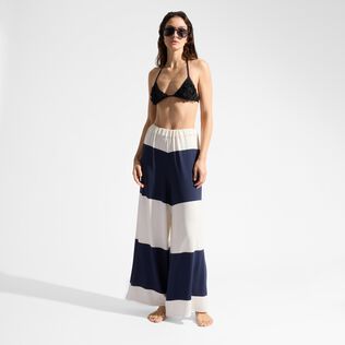 Women Viscose Jersey Striped Beachjama Bottom Navy front worn view