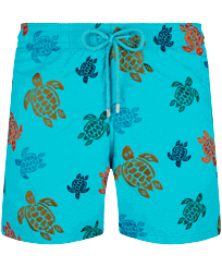Costume da bagno uomo ricamato Ronde Des Tortues - Edizione limitata Blu curacao vista frontale