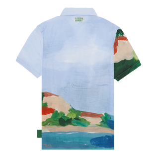 Men Linen Bowling Shirt 360 Landscape - Vilebrequin x Highsnobiety Chambray back view