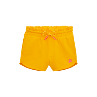 Girls Organic Cotton Shorts Embroidered Turtle Mango front view