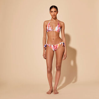 Top bikini donna all'americana Ikat Flowers Multicolore vista frontale indossata