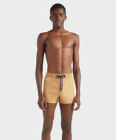 Men Swimwear Short and Fitted Stretch Solid Mocha front worn view