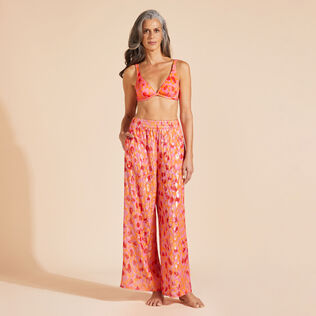 Women Large Silk Pants New Leopard Apricot front worn view