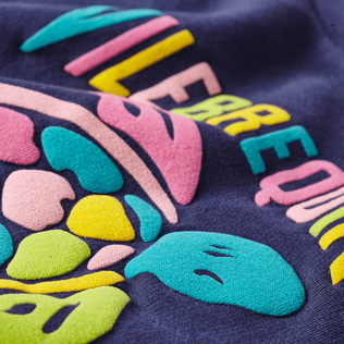 Sweatshirt col rond fille multicolore broderie placée Turtle Bleu marine vue de détail 1