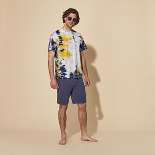 Men Tencel Cotton Bermuda Shorts Solid Navy details view 1