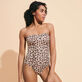 Women Bustier One-Piece Swimsuit Turtles Leopard Straw front worn view