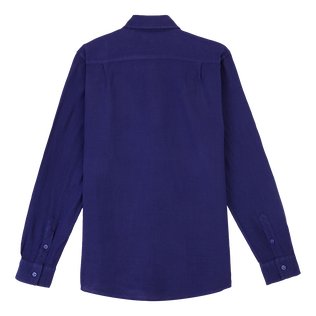 Men Linen Shirt Solid Midnight back view