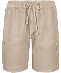 Einfarbige Leinen-Bermudashorts mit Cargotaschen für Herren Safari Vorderansicht