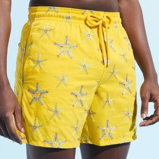 Men Swim Trunks Embroidered Starfish Dance - Limited Edition Sunflower details view 1