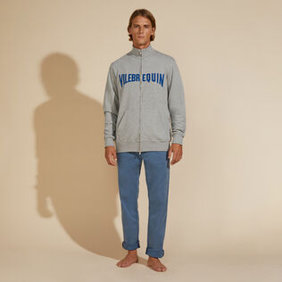 Sweatshirt à fermeture zippée homme logo Gris chine vue portée de face