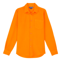 Camicia uomo in lino tinta unita Albicocca vista frontale