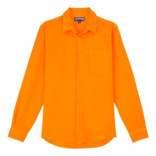 Camicia uomo in lino tinta unita Albicocca vista frontale