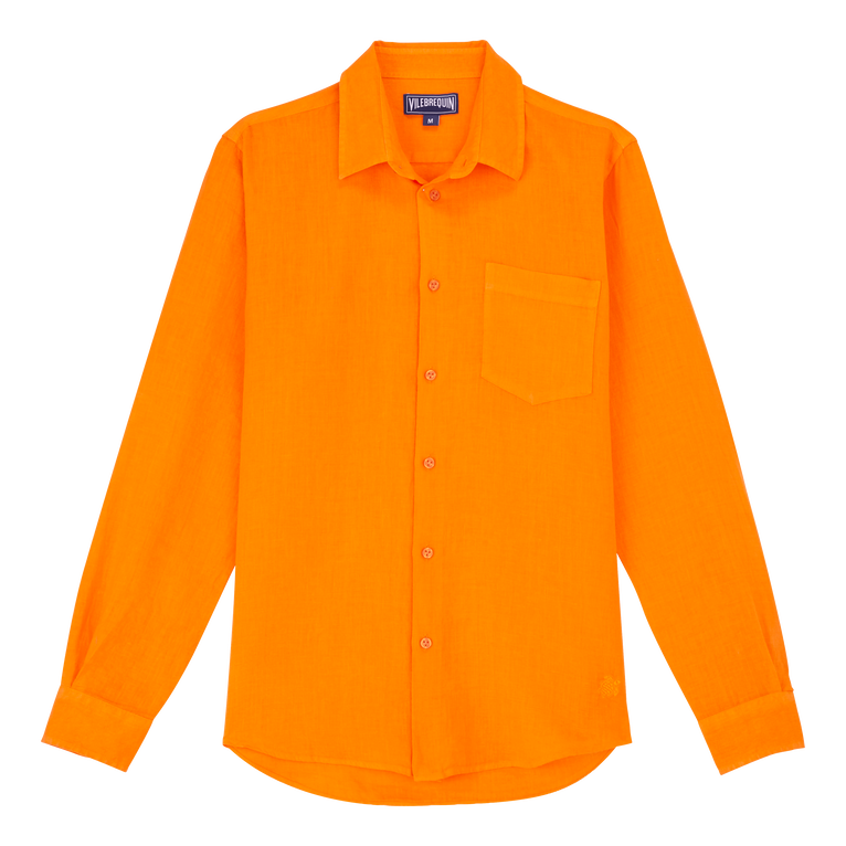 Vilebrequin Men Linen Shirt Solid - Caroubis - Orange - Size 5XL