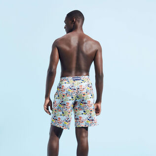 Men Long Swimwear Utra-light and Packable Fish Family White back worn view