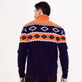 Men Wool Turtleneck Jacquard Sweater Navy back worn view