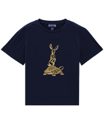Boys Others Embroidered - Boys Cotton T-Shirt Embroidered The year of the Rabbit, Navy front view