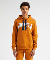 Sudadera con capucha de algodón de color liso para hombre Caramel vista frontal desgastada