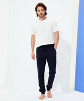Men Jogger Cotton Pants Solid Navy front worn view