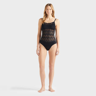 Maillot de bain une pièce en dentelle femme Noir vue portée de face