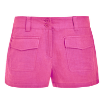 Women linen bermuda shorts solid - Vilebrequin x JCC+ - Limited Edition Pink polka jcc front view