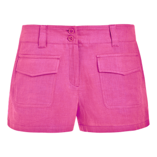 Women linen bermuda shorts solid - Vilebrequin x JCC+ - Limited Edition Pink polka jcc front view